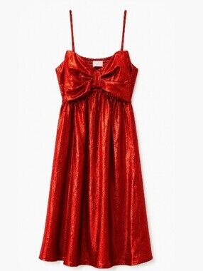 Pink Lily Metallic Red Bow-Front Party Dress